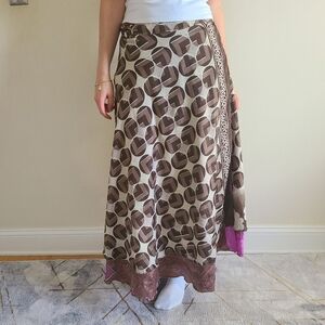 Sari Silk Wrap Reversible Maxi (Ankle) Skirt One Size Boho Hippie